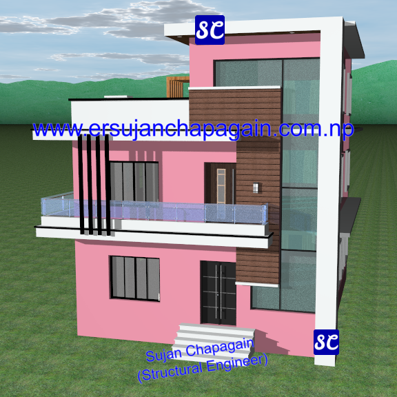 Residential modern box design house building 3D view front in Nepal