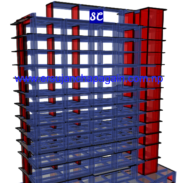 ETABS 3D view of dual system (RC wall and columns) design building